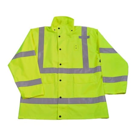 Petra Roc Inc Petra Roc HiVis Rain Parka Jacket, ANSI Class 3, 300D Oxford/PU Coating, Lime, L LRJK-C3-L